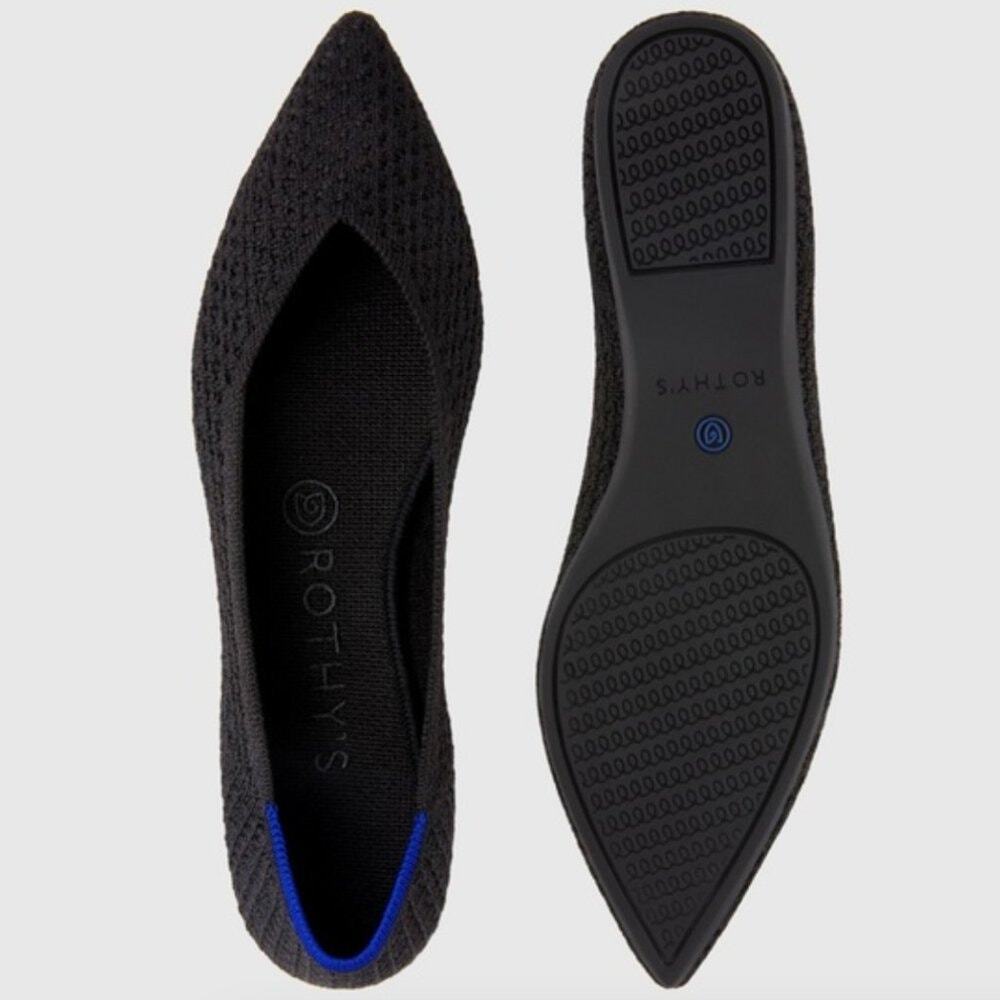 Rothy’s The Point Honeycomb Knit Flats Black Size 8.5